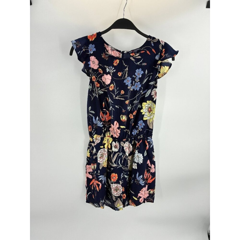 One Clothing Romper Womens S Navy Floral Polyester Flutter Sleeve